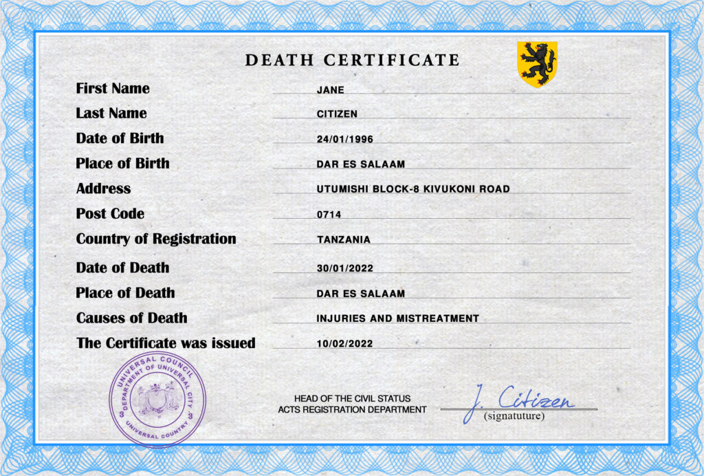 Customizable Wise Crowd Universal Death Certificate PSD Templates