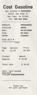 Fake COST GASOLINE payment check Receipt