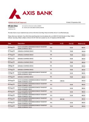 Fake AXIS Business Bank Statement