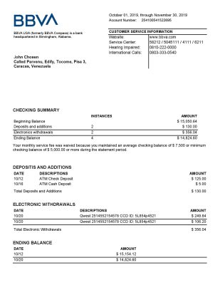 Fake BBVA Business Bank Statement (word)