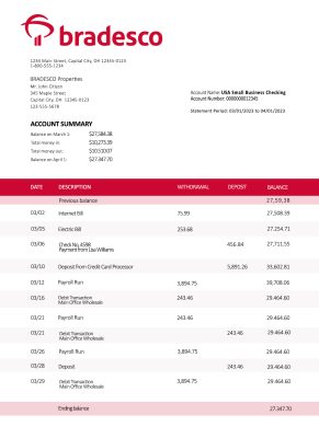 Fake Bradesco Business Bank Statement
