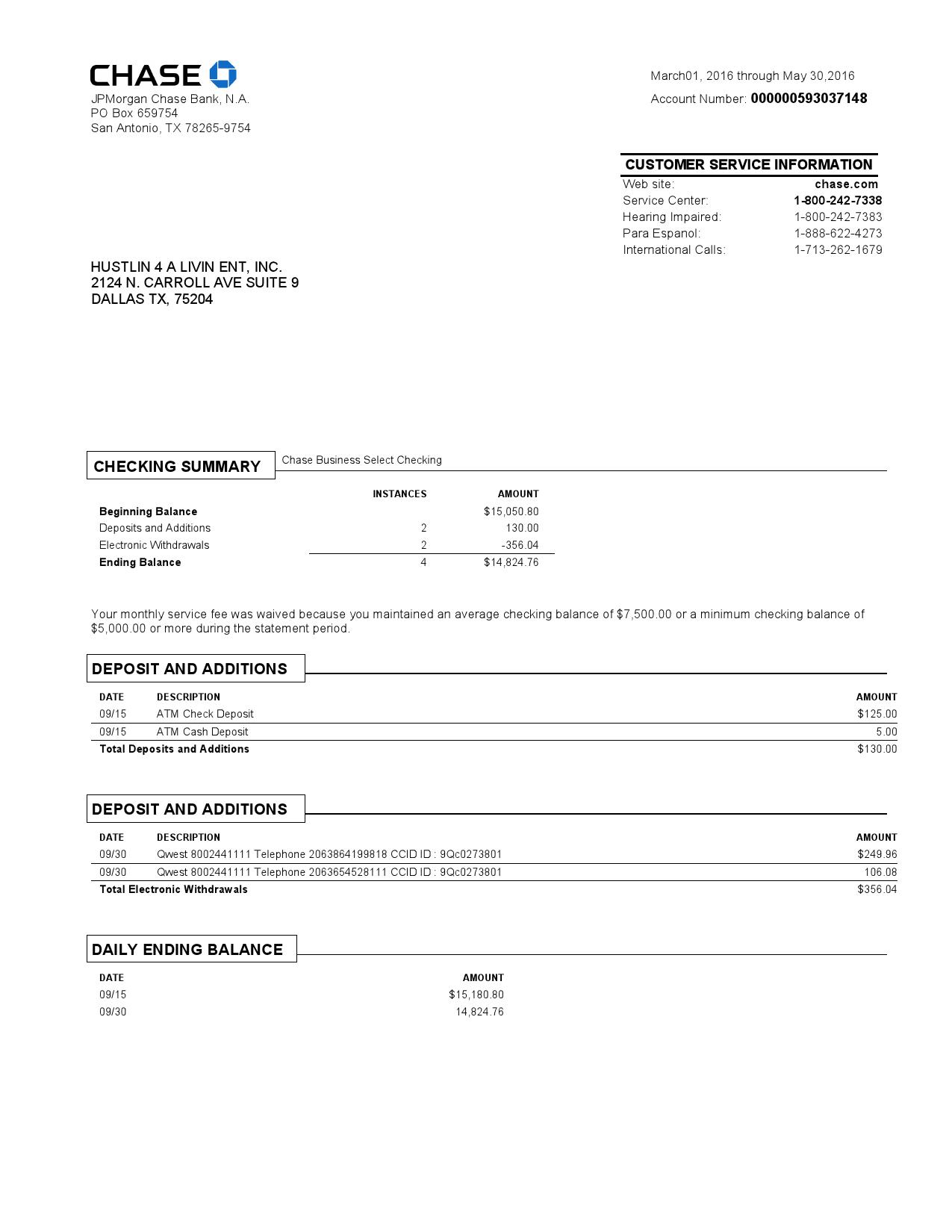 Fake Chase Business Bank Statement