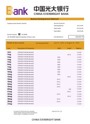 Fake China Everbright Business Bank Statement
