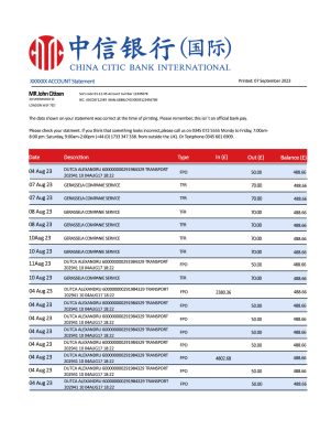 Fake China citic Business Bank Statement