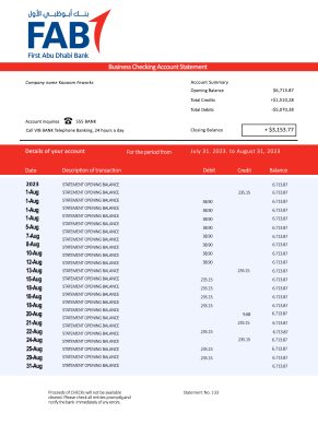 Fake FAB Business Bank Statement