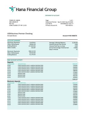 Fake Hana Financial Group Business Bank Statement