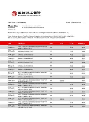 Fake Huarong xiangjiang Business Bank Statement