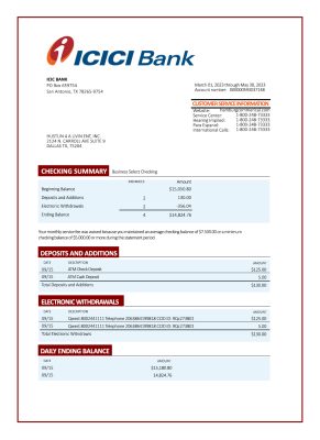 Fake ICICI Business Bank Statement