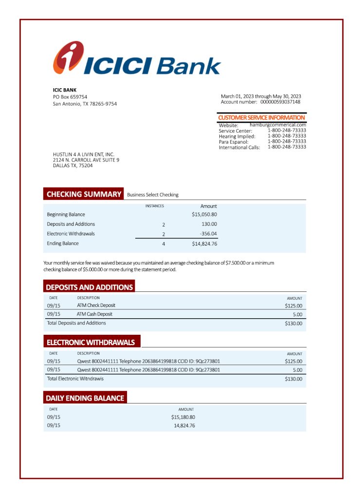 Fake ICICI Business Bank Statement