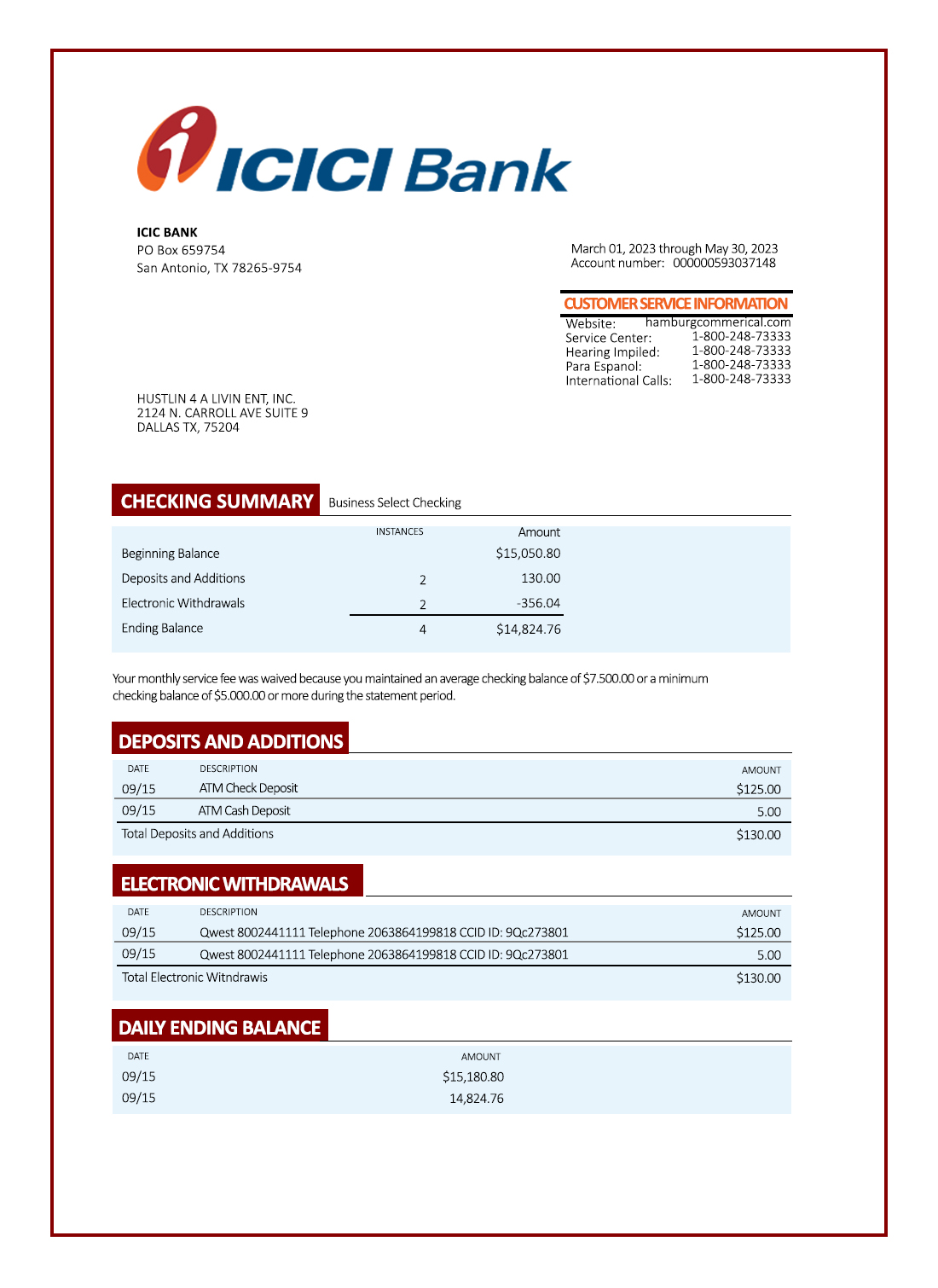 Fake ICICI Business Bank Statement