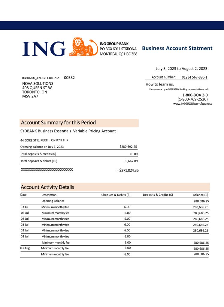 Fake ING Groep Business Bank Statement