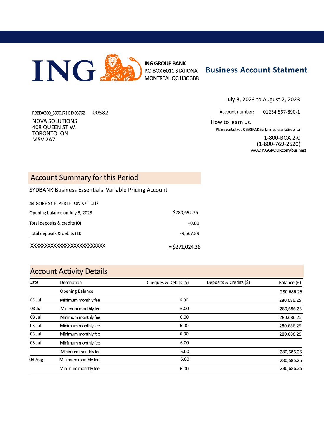 Fake ING Groep Business Bank Statement