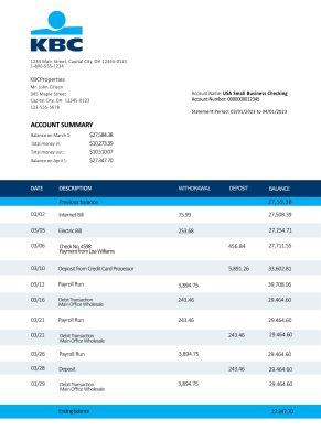 Fake KBC Business Bank Statement