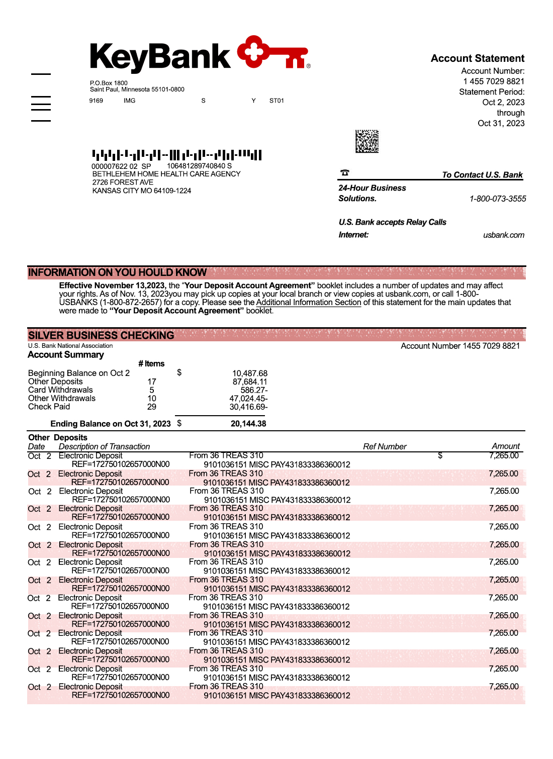 Fake Keybank Business Bank Statement