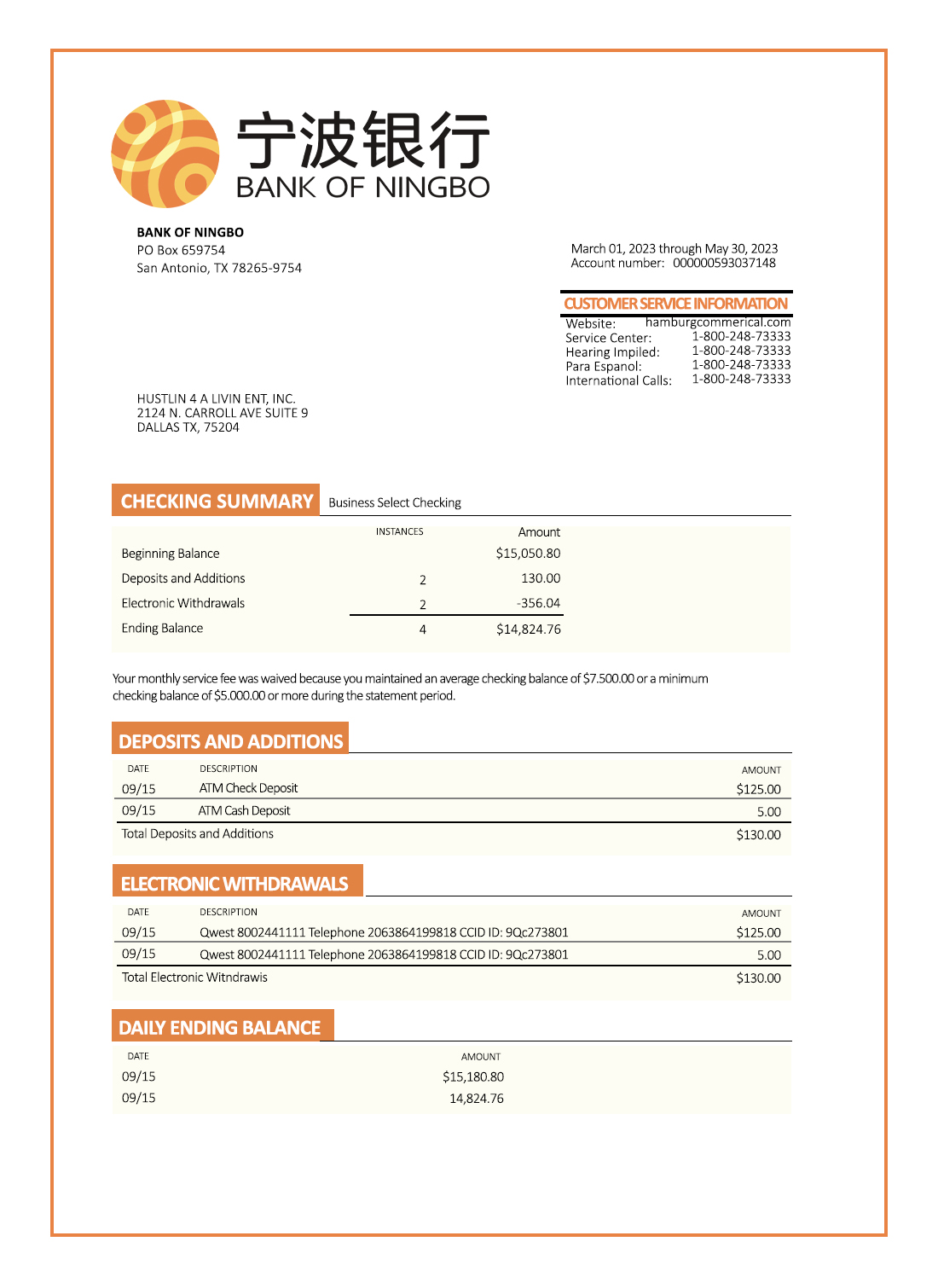 Fake Ningbo Business Bank Statement